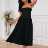 Women Off Shoulder Midi Dress Strapless Sleeveless Drop-Waist A Line Tube Dress Trendy Summer Swing Patchwork Dress