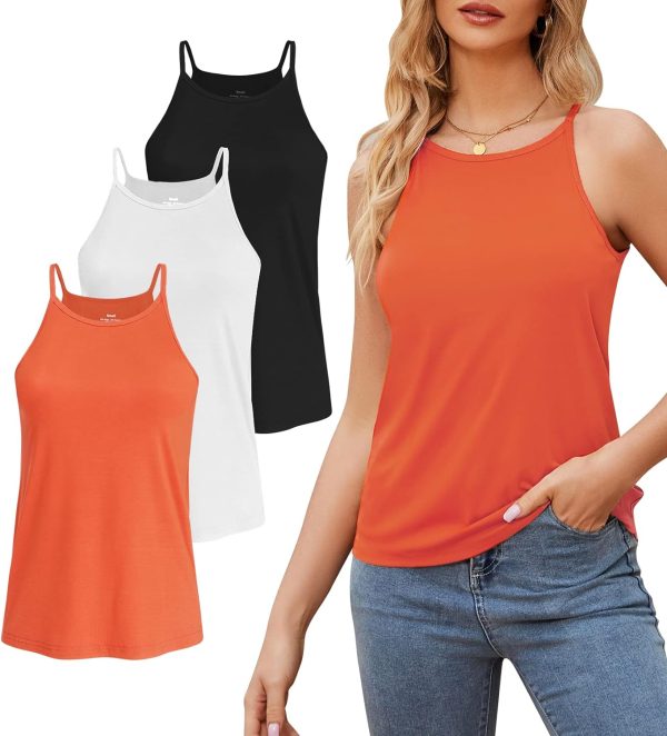 71XQMBHRSOL._AC_SL1500 High Neck Tank Top for Women Camisole Trendy Sleeveless Shirts Loose Fit Cami Tanks 3 Pack