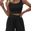 Trendy Queen Two Piece Summer Outfits Women Shorts Sets 2 Piece Sleeveless Matching Lounge Crop Top and High Waisted Shorts