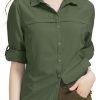 Womens Sun Protection Safari Shirt Quick Dry SPF 50 UV Lightweight Fishing Travel Hiking Outdoor Shirts with Zipper Pockets