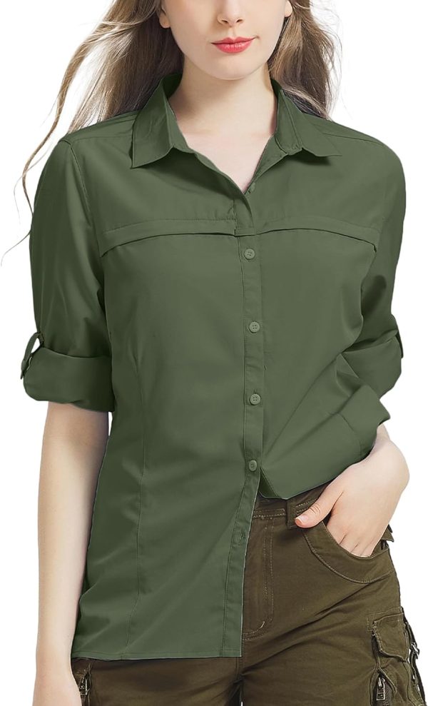 Womens Sun Protection Safari Shirt Quick Dry SPF 50 UV Lightweight Fishing Travel Hiking Outdoor Shirts with Zipper Pockets