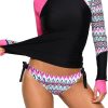 Women's Long Sleeves Rash Guard Athletic Swim Aztec Tankini Sets Swimsuit