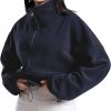 Women's Full Zip Fleece Short Jacket Oversized Athletic Running Long Sleeve Stand Collar Crop Warm Sherpa Coat