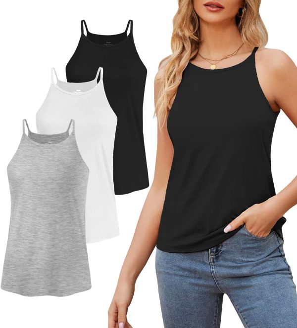 71aNKml0XkL._AC_SL1500 High Neck Tank Top for Women Camisole Trendy Sleeveless Shirts Loose Fit Cami Tanks 3 Pack