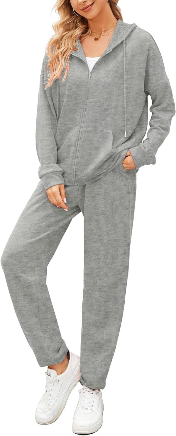Women 2 Piece Outfits Tracksuit Casual Zip Up Hoodie Sweatsuits Jogging Long Pant Set