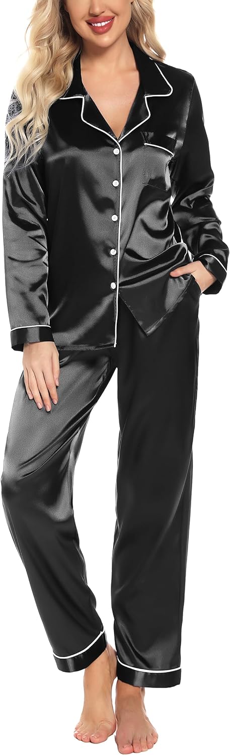 Pajamas Set Long Sleeve Womens Button Down Sleepwear Two Piece Nightwear Soft Pj Lounge Sets S-XXL