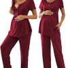 Women's Maternity Nursing Pajama Set Breastfeeding Loungewear Mama Clothes Short Sleeve Top & Pants Pregnancy PJS
