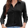Womens Chiffon Blouses Button-Down Shirts Soft Tops Collared Casual Work Shirt XS-XXL