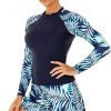 Women's Long Sleeves Rash Guard Athletic Swim Aztec Tankini Sets Swimsuit