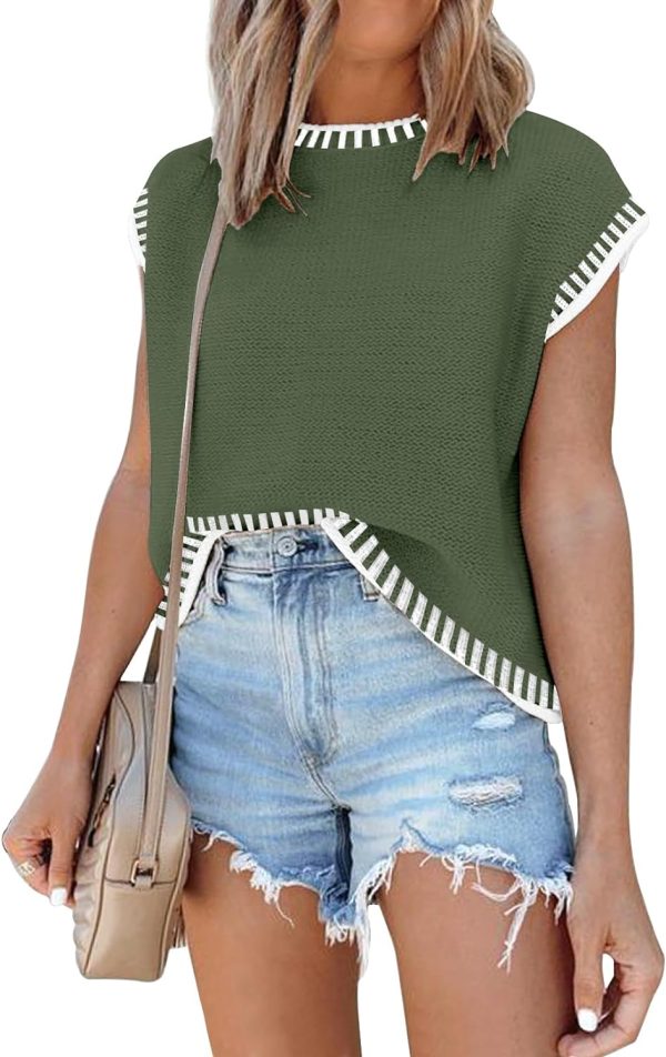 71d4GV_FK1L._AC_SL1500 Womens Cap Sleeve Sweater Vest Summer Tops Sleeveless Tank Tops 2024 Trendy Spring Clothes Striped Short Sleeve Shirts