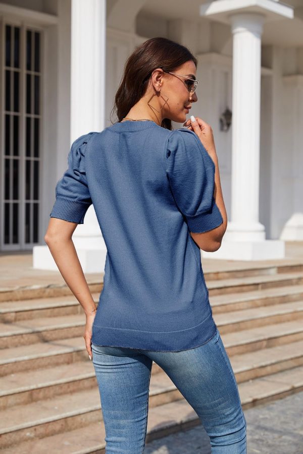 Women's Puff Short Sleeve Sweaters 2024 Fashion Spring Tops Casual Pullover Shirts