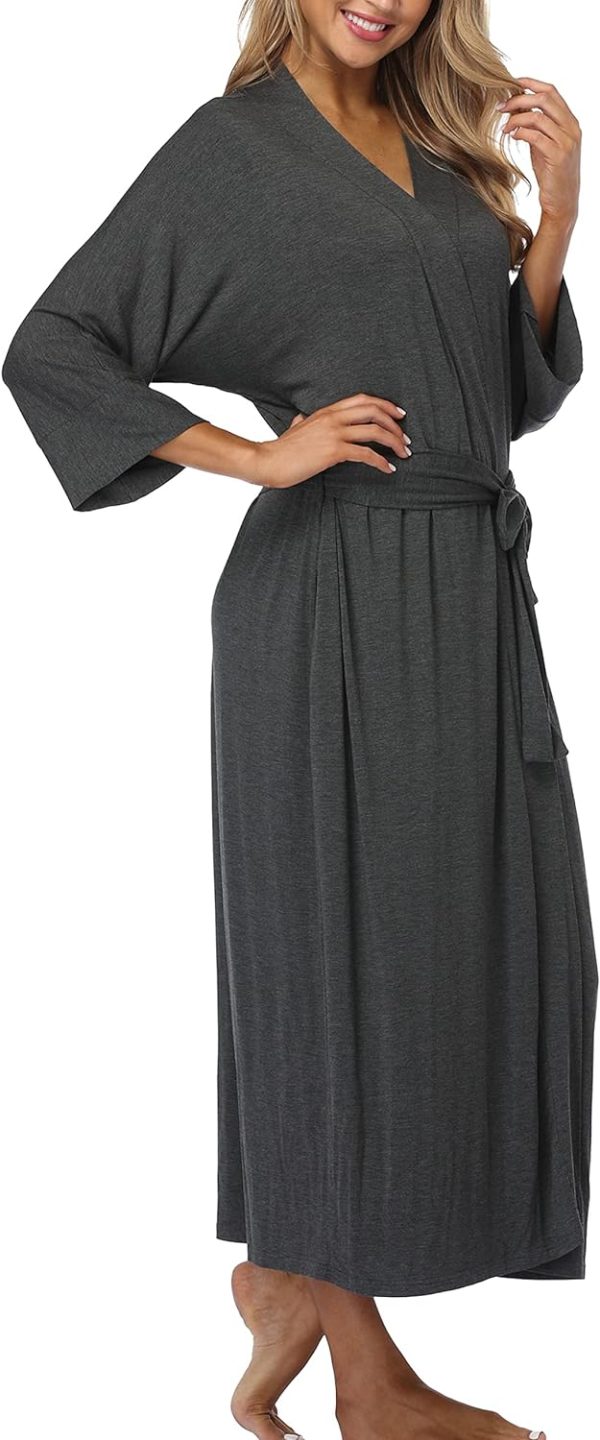 71dR2lOlnSL._AC_SL1500 Womens Soft Long Kimono Robes Lightweight Full Length Knit Bathrobe With Pockets Ladies Casual Dressing Gown