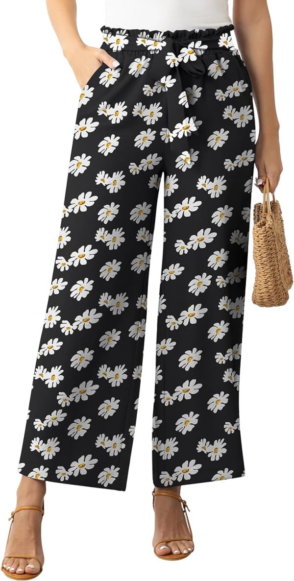 71dep9f1P5L._AC_SL1500 Womens Wide Leg Lounge Pants High Waisted Business Work Casual Pants Adjustable Tie Knot Loose Trousers with Pocket