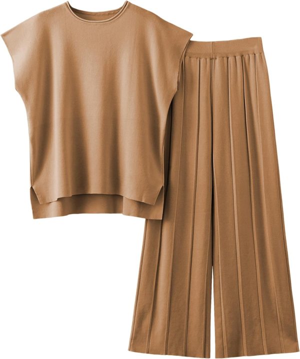 2 Piece Outfits for Women Sweater Sets Knit Vest Tops Elastic Waisted Pants