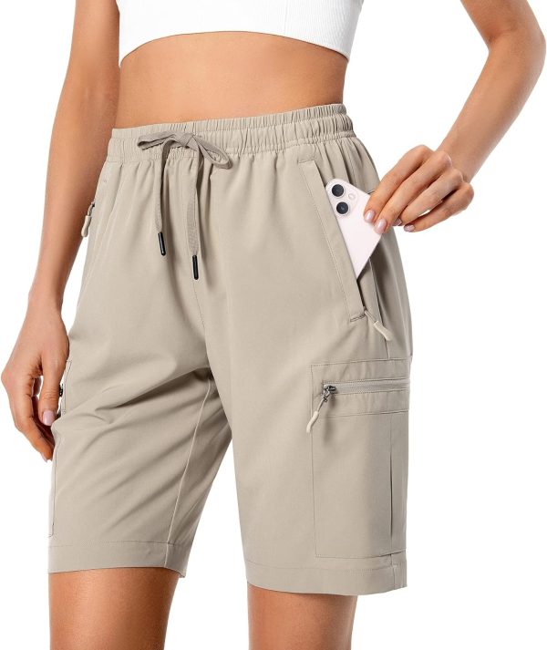 71efQxcTFTL._AC_SL1500 Women's Lightweight Hiking Cargo Shorts Quick Dry Athletic Shorts for Camping Travel Golf with Zipper Pockets Water Resistant