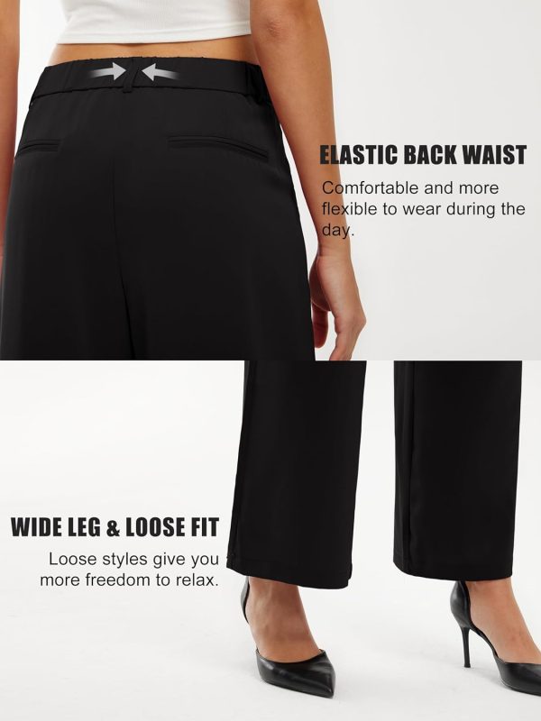 Libin Women's Wide Leg Pants High Waisted Work Dress Pants Loose Fit Back Elastic Waist Business Casual Trousers Office