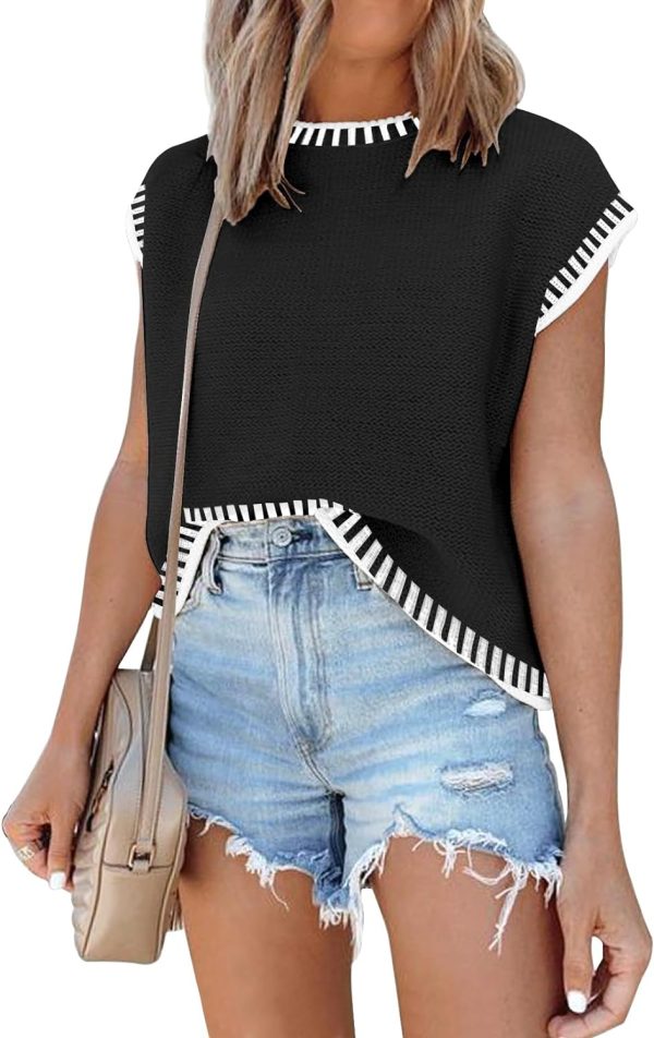 71fTFGIy_LL._AC_SL1500 Womens Cap Sleeve Sweater Vest Summer Tops Sleeveless Tank Tops 2024 Trendy Spring Clothes Striped Short Sleeve Shirts