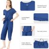 Soft Bamboo Viscose Pajamas Set for Women Summer Sleepwear Pjs Comfy Short Sleeve Tops Capri Pants Sets
