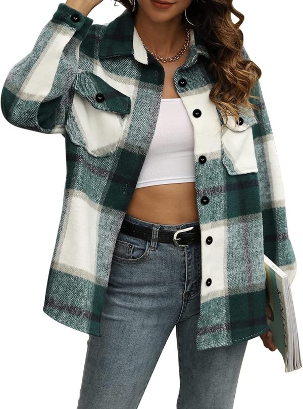 71gS8AuTtsL._AC_SL1200 Trendy Queen Womens Flannel Shacket Jacket Casual Plaid Button Down Long Sleeve Shirt Fall Clothes Outfits