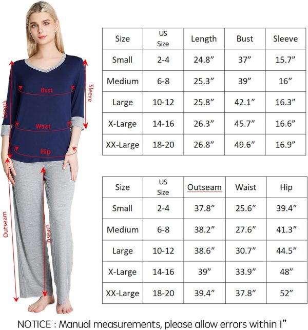 71hlQRMCwpL._AC_SL1500 Loungewear Set pajamas Womens sleepwear Bamboo Viscose Capri Sleeve t shirt Long Pants Super Soft Novelty Pjs Set