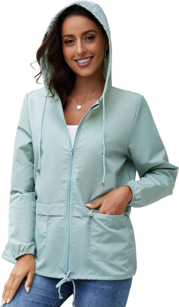 Women's Raincoats Windbreaker Rain Jacket Waterproof Lightweight Outdoor Hooded Trench Coats S-XXL