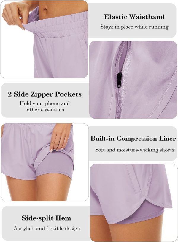 2 Pack Athletic Shorts for Women, Quick Dry Running Shorts with Pockets High Waisted Workout Gym Sports Shorts
