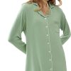 Womens Bamboo Viscose Sleep Shirt Long Sleeve Button Down Nightgowns Boyfriend Nightshirt S-XXL