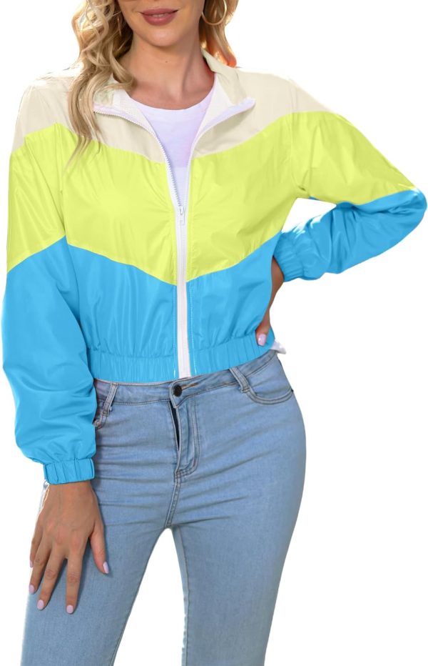 71kCG_voOyL._AC_SL1500 Women’s Lightweight Windbreaker Sport Jacket Zip Up Color Block Coat Casual Long Sleeve Jogging Outerwear