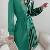 Womens Button Down Shirt Dresses with Belt Button Up Tunics Long Sleeve Blouse Tops