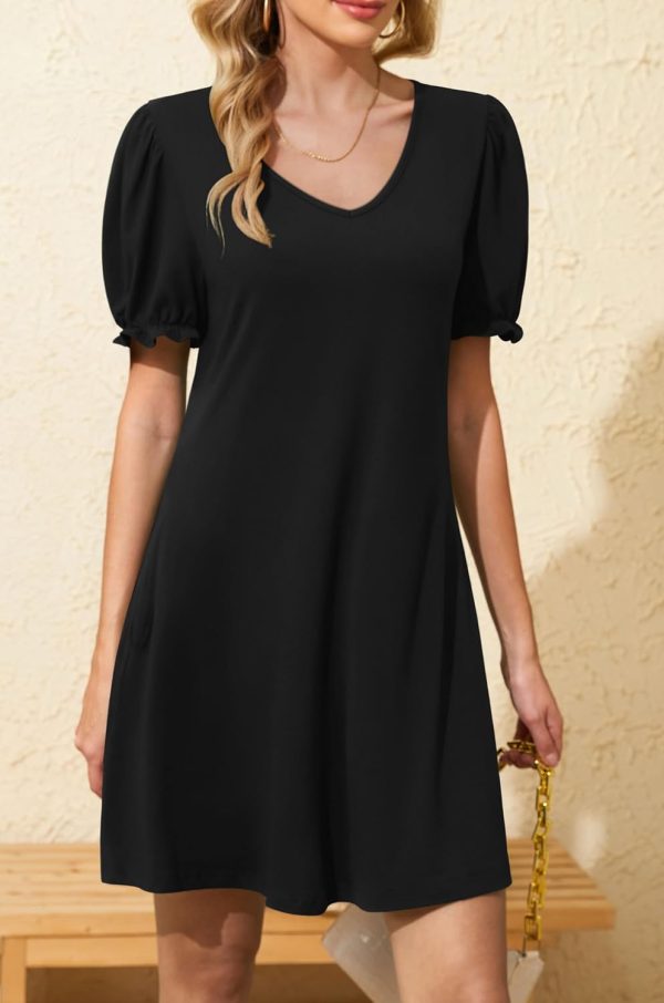 71lmfF-GArL._AC_SL1500 Women's Casual Dresses Puff Short Sleeve V-Neck Cocktail Dress with Pockets