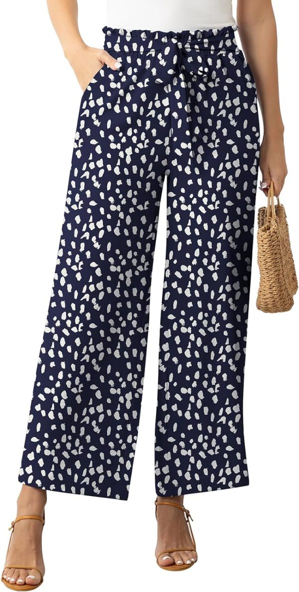 71mHueFuJKL._AC_SL1500 Womens Wide Leg Lounge Pants High Waisted Business Work Casual Pants Adjustable Tie Knot Loose Trousers with Pocket