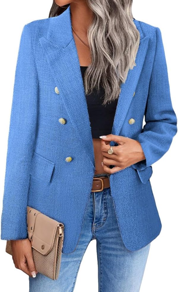 Womens Casual Blazer 2024 Spring Open Front Business Work Tweed Plaid Jacket Suit Pocket (S-XXL)