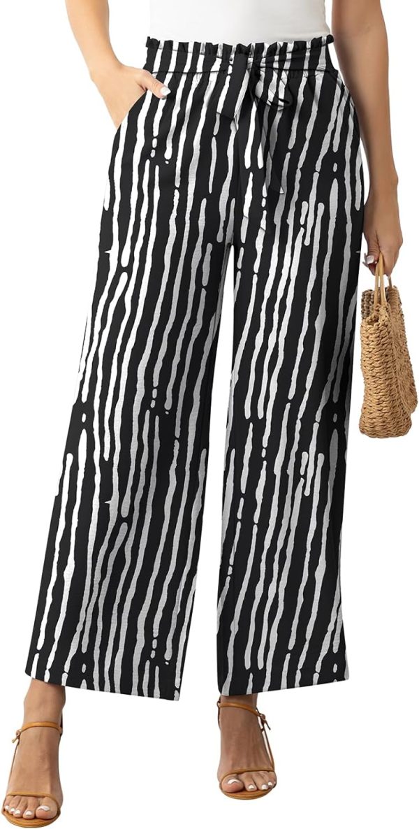 71mgPn29kYL._AC_SL1500 Womens Wide Leg Lounge Pants High Waisted Business Work Casual Pants Adjustable Tie Knot Loose Trousers with Pocket