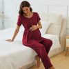 Women's Maternity Nursing Pajama Set Breastfeeding Loungewear Mama Clothes Short Sleeve Top & Pants Pregnancy PJS