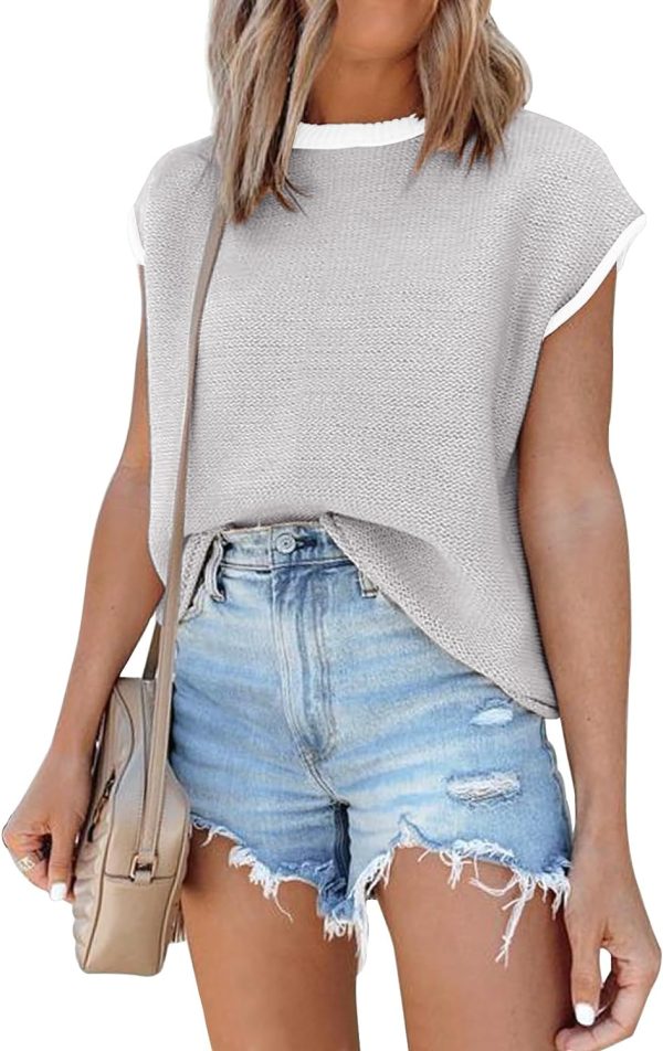 71okwKzAUdL._AC_SL1500 Womens Cap Sleeve Sweater Vest Summer Tops Sleeveless Tank Tops 2024 Trendy Spring Clothes Striped Short Sleeve Shirts