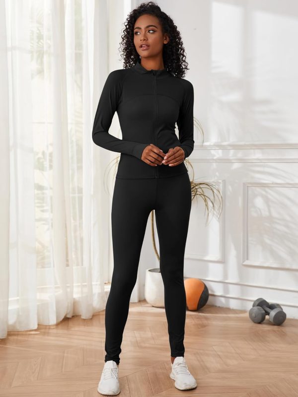 71pATOV1b6L._AC_SL1500 Two Piece Outfits for Women Workout Sets Bodycon Tracksuit Long Sleeve Zip Up Hoodie Jacket Jogger Sweat Pants Set