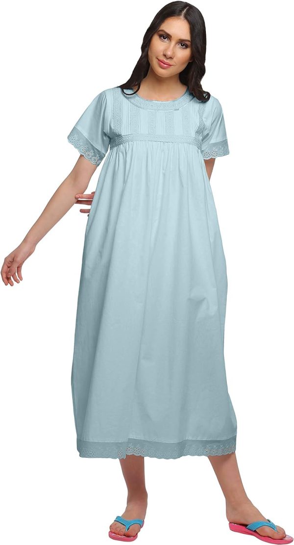 71pAyNmXdcL._AC_SL1500 Lace Neckline Cotton Sleepwear For Ladies Womens Round Neck Nightdress