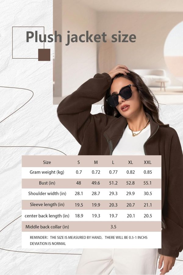 Women's Full Zip Fleece Short Jacket Oversized Athletic Running Long Sleeve Stand Collar Crop Warm Sherpa Coat