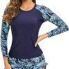 71qquQS3mdL._AC_SL1500 Women 2 Piece Rash Guard Long Sleeve Swimsuits Swim Shirt with Shorts Set Sun Protection UPF 50+ Surf Bathing Suits