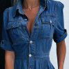 71r2A0t6k1L._AC_SL1500 Women Denim Shirt Dress V Neck Short Sleeve Long Bottom Down A-Line Jeans Dresses with Pockets