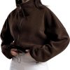 Women's Full Zip Fleece Short Jacket Oversized Athletic Running Long Sleeve Stand Collar Crop Warm Sherpa Coat