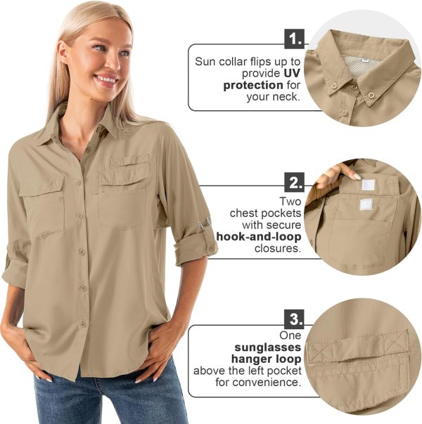 Women's Quick Dry Sun UV Protection Convertible Long Sleeve Shirts for Hiking Camping Fishing Sailing