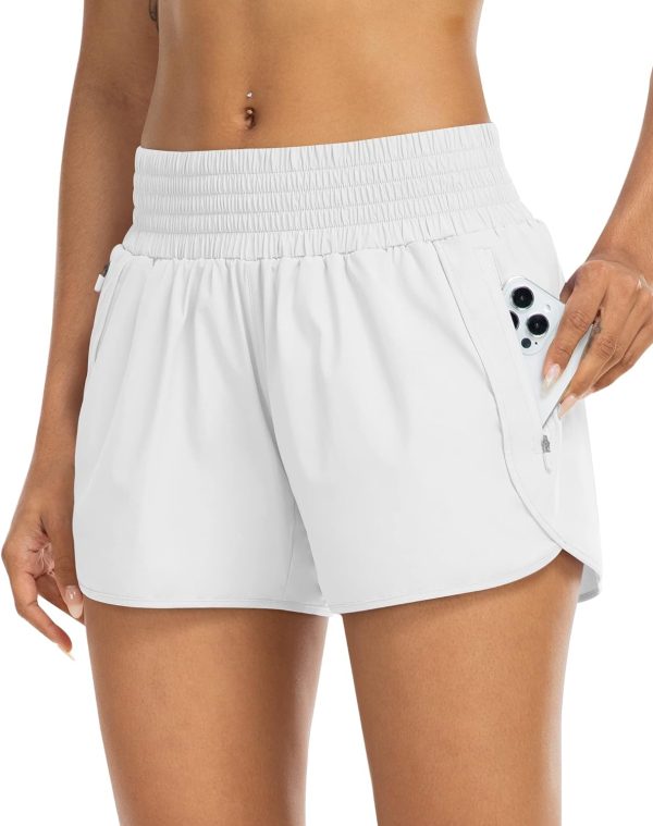 71s3APQILyL._AC_SL1500 Athletic Shorts for Women with Pockets High Waist Running Workout Shorts Gym Yoga White Summer Shorts