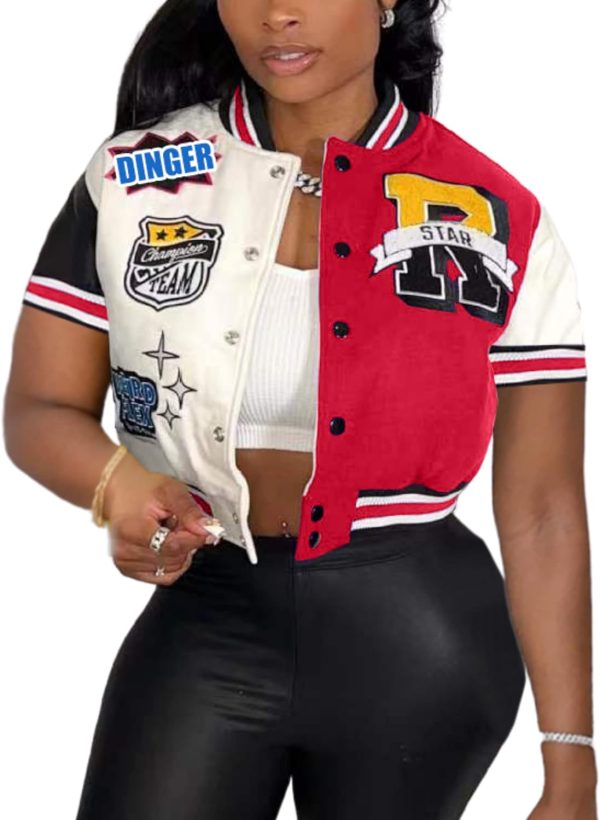 Button Down Shirts for Women Short Sleeve Cropped Varsity Jacket for Women Summer Tops for Women 2024 S-XXL