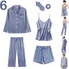 71tKnjZCGOL._AC_SL1500 6Pcs Womens Silk Satin Pajama Sets Pj Sets Long Pjs Set Pajamas Sleepwear Camisole Sexy Cami