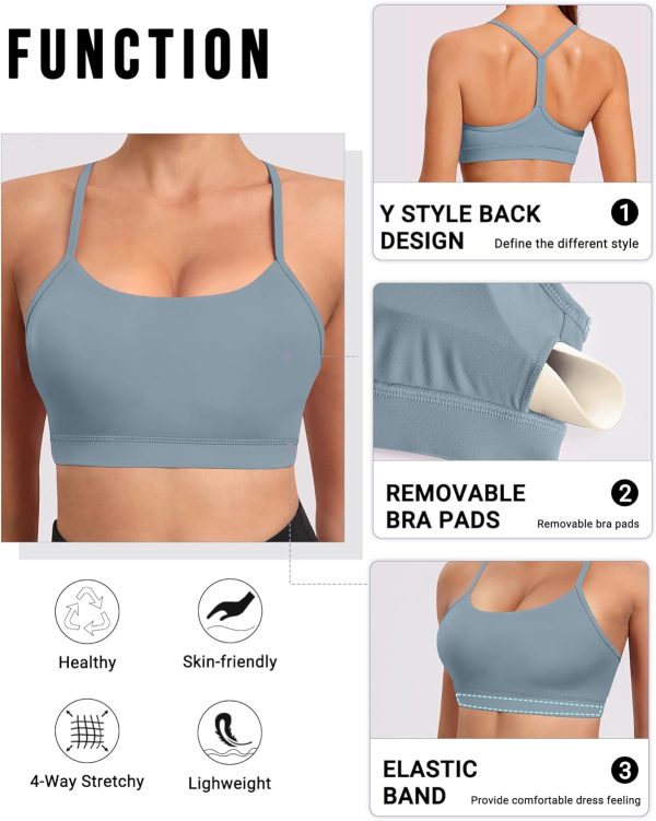 71tyQtLPj0L._AC_SL1500 Spaghetti Strap Padded Sports Bras for Women - Y Back Yoga Workout Tops (3 Pack)