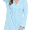 Womens Bamboo Viscose Sleep Shirt Long Sleeve Button Down Nightgowns Boyfriend Nightshirt S-XXL