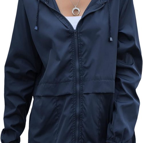 71up4rwSyZL._AC_SL1500 Women's Waterproof Raincoat Lightweight Rain Jacket Hooded Windbreaker with Pockets for Outdoor