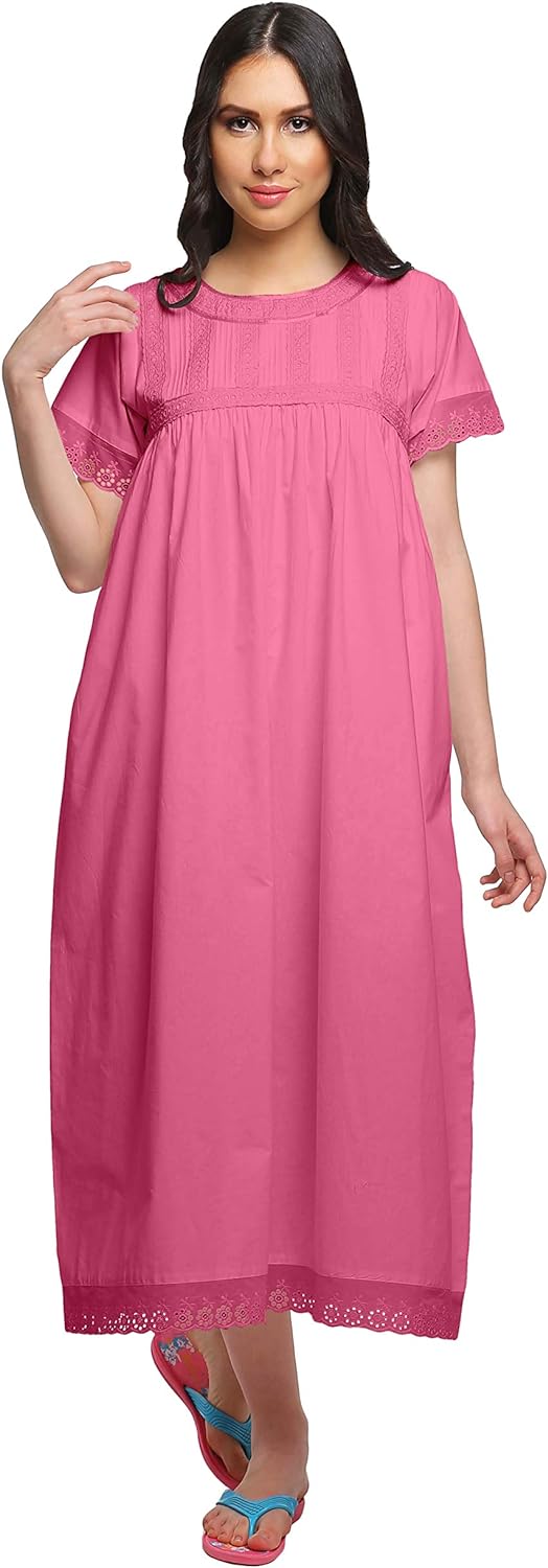 71xfUDuj7oL._AC_SL1500 Lace Neckline Cotton Sleepwear For Ladies Womens Round Neck Nightdress