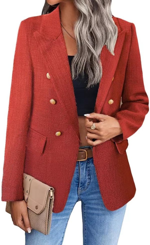 Womens Casual Blazer 2024 Spring Open Front Business Work Tweed Plaid Jacket Suit Pocket (S-XXL)